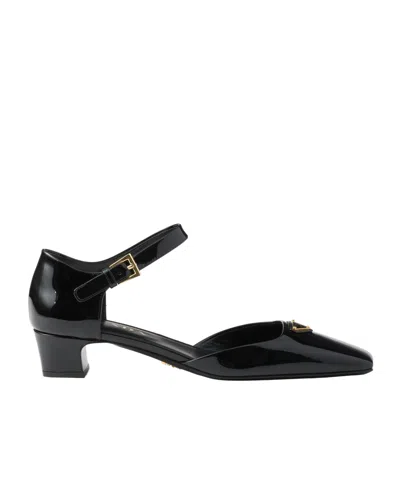 Prada Womens Black Brand-plaque Patent-leather Mary Jane Courts
