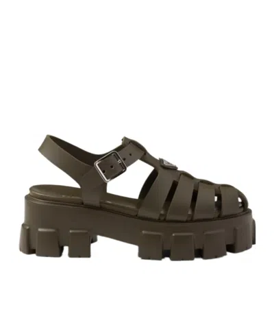 Prada Foam Triangle-logo Ankle Strapped Sandals In Green