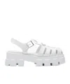 Prada Triangle-logo Quilted Leather Sandals In White