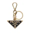Prada Women Portachiavi Logo Triangolo Saffiano In Green