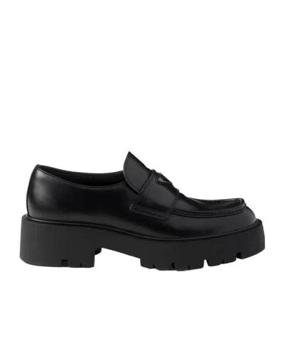 PRADA BRUSHED LEATHER LOAFERS