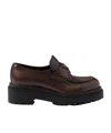 Prada Chocolate Cognac Brushed Leather Moccasin Women In Brown