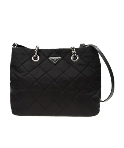 Prada Logo Details Shoulder Bag In Black