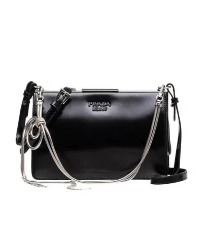 Prada Logo Details Shoulder Bag In Black