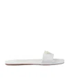 Prada Calfskin Logo Flat Slide Sandals In White