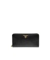 Prada Large Logo Lettering Zip-around Wallet In Black