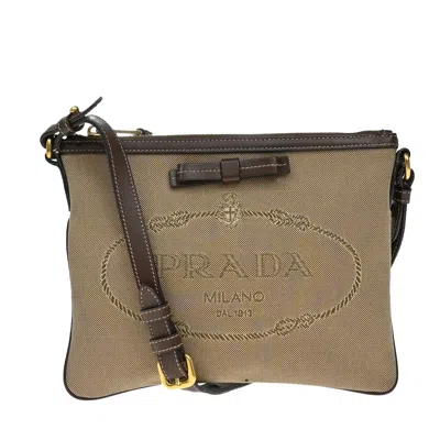 Pre-owned Prada Logo Double Zip Crossbody Bag Canvas Canvas Shoulder Bag Bag () In Brown