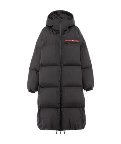 Prada Oversized Technical Nylon Down Coat In Black