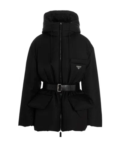 Prada Logo Down Jacket In Black