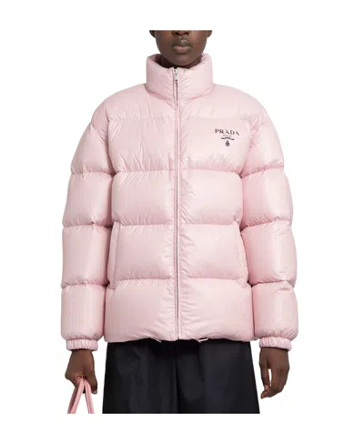 Prada Logo Down Jacket In Pink