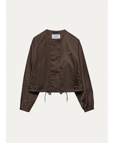 Prada Logo Drawstring Hem Jacket In Cocoa