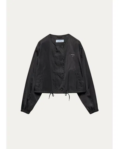 Prada Logo Drawstring-hem Jacket In Nero
