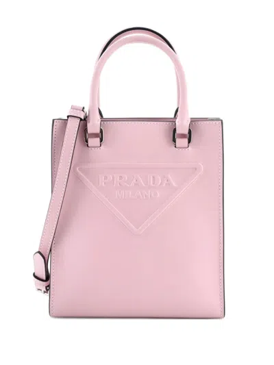 Pre-owned Prada Logo Drill Tote Leather Mini Crossbody Bag In Pink