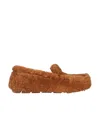 Prada Shearling Driving Loafers In Brown