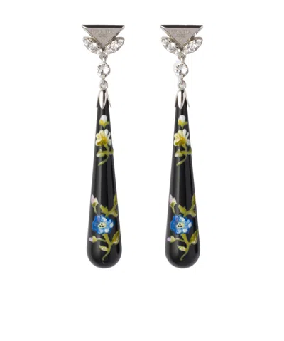Prada Logo Earrings In Schwarz/hellblau