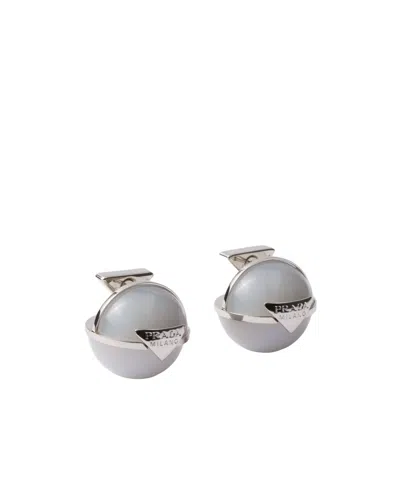 Prada Metal And Plexiglas Earrings In Cloudy Gray/steel Gray
