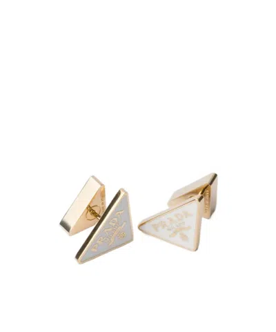 Prada Logo Earrings In Gold
