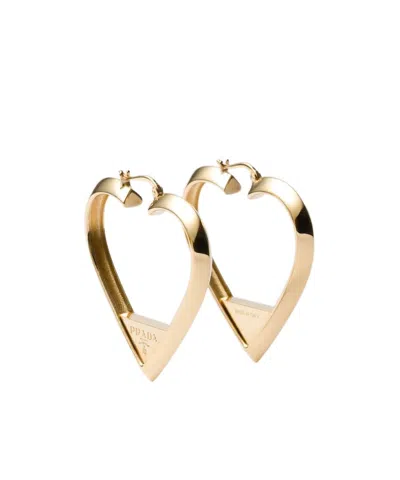 Prada Heart Hoop Earrings In Golden