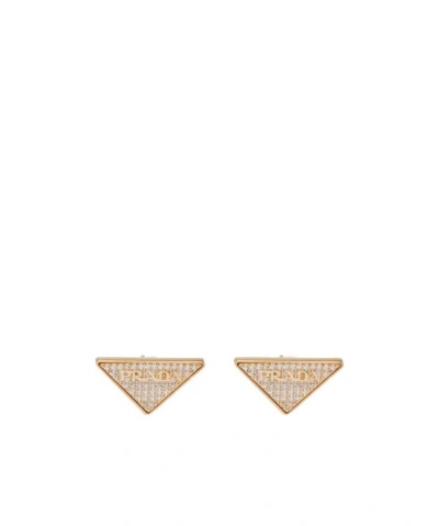Prada Logo Earrings In Yellow