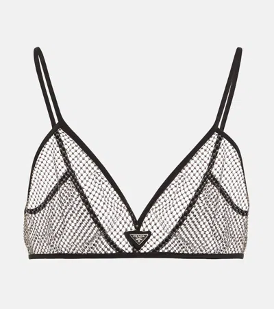 Prada Logo Embellished Bralette In Ematite