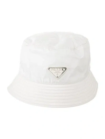 Pre-owned Prada Logo Embellished Bucket Hat In White
