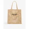 Prada Womens  Logo-embellished Crochet Viscose Tote Bag In Neutral