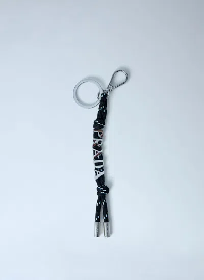 Prada Logo Embellished Keychain In Black