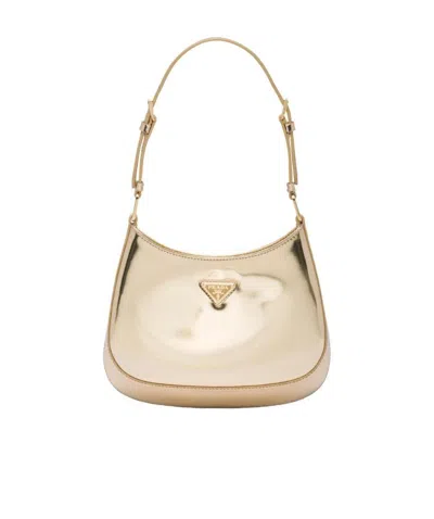Prada Cleo Brushed Leather Shoulder Bag In Nude