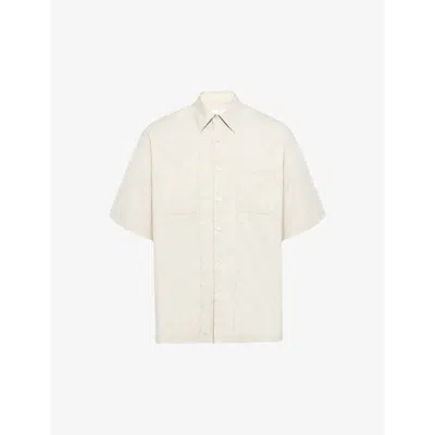 Prada Mens Neutral Logo-embellished Oversized-fit Stretch-cotton Shirt