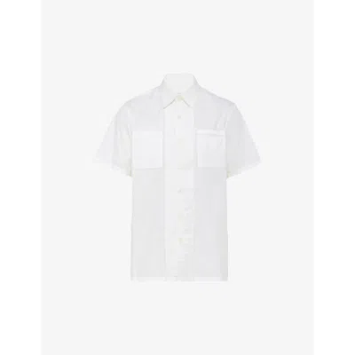 Prada Mens White Logo-embellished Oversized-fit Stretch-cotton Shirt