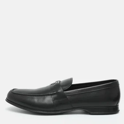 Pre-owned Prada Logo Embellished Size 44 Black Leather Loafers