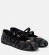 Prada Crystal Saffiano Dual Mary Jane Ballerina Flats In Black