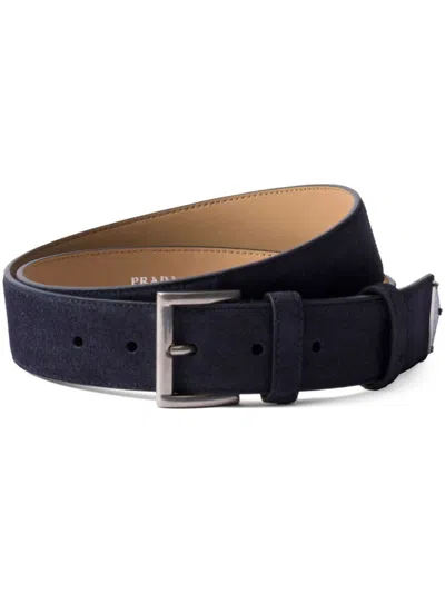 Prada Logo-embellished Suede Belt In Blue
