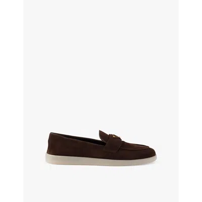 PRADA WOMENS BROWN LOGO-EMBELLISHED SUEDE LOAFERS EUR 36.5 / 3.5 UK