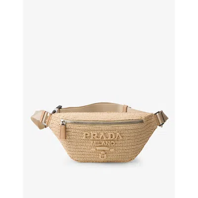 Prada Womens Neutral Logo-embellished Woven Belt Bag