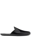 Prada Brushed Leather Slippers In Black
