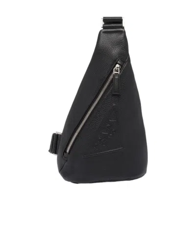 Prada Logo-embossed Cross Backpack In Black