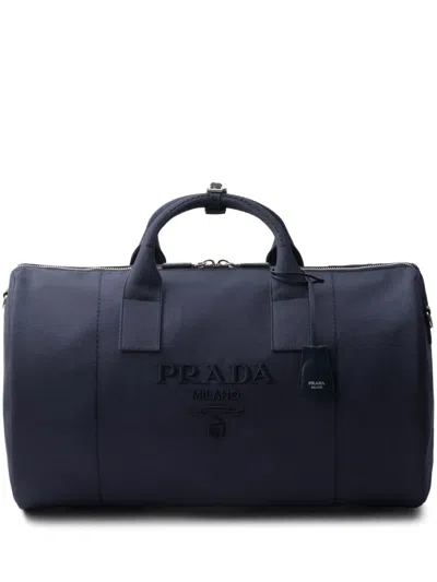 Prada Logo-embossed Duffle Bag In Blue
