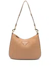 Prada Logo-embossed Leather Shoulder Bag In Brown