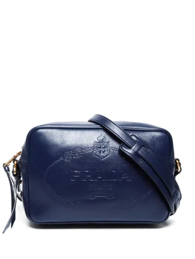 Pre-owned Prada Logo-embossed Shoulder Bag In Blue