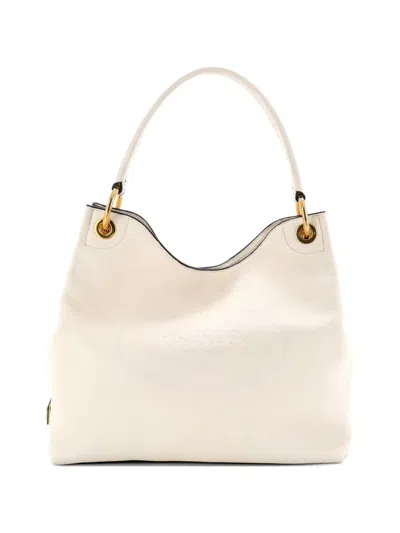Pre-owned Prada Logo Embossed Vitello Daino Medium Hobo Bag In Neutral