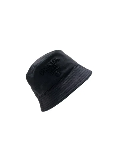 Prada Logo Embroidered Bucket Hat In Baltic Sea Blue