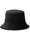 Prada Fringe Triangle Logo Bucket Hat In Black
