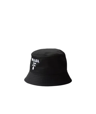 Prada Logo-embroidered Bucket Hat In Black