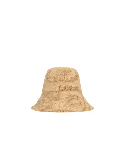 Prada Logo-embroidered Bucket Hat In Nude