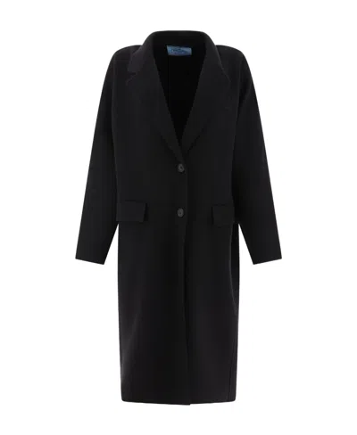 Prada Logo-embroidered Cashmere Coat In Black