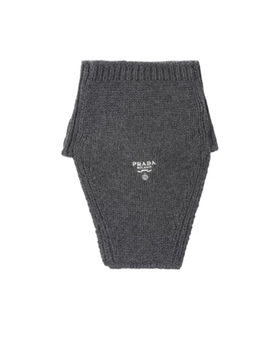 Prada Logo-embroidered Cashmere Dickey In Gray