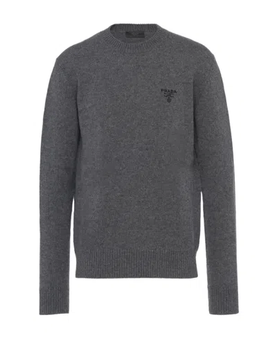 Prada Logo-embroidered Cashmere Jumper In Limestone Ash