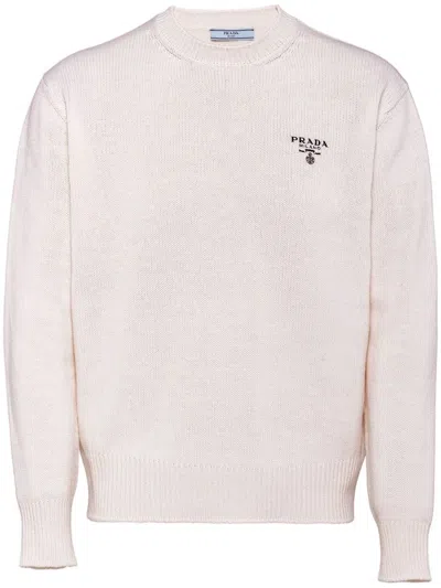Prada Logo-embroidered Cashmere Jumper In White