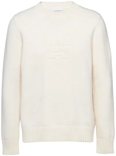 Prada Pullover Mit Logo-stickerei In White